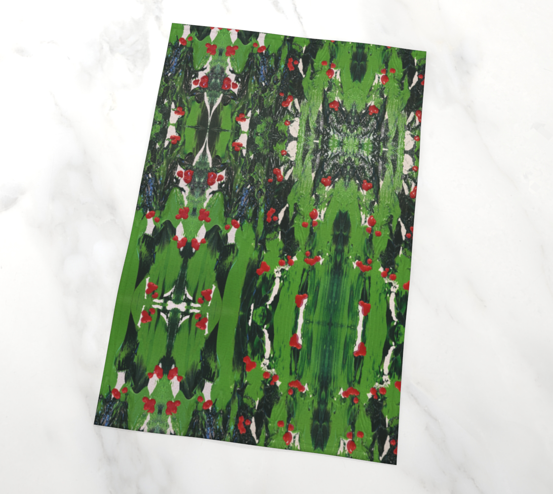 "Holly and Ivy" Christmas Tea Towel (Green, Red)