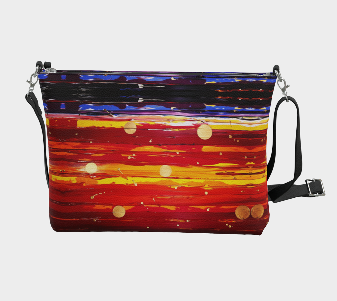 “View From the Red Planet” Vegan Leather Crossbody (Red, Yellow, Purple)
