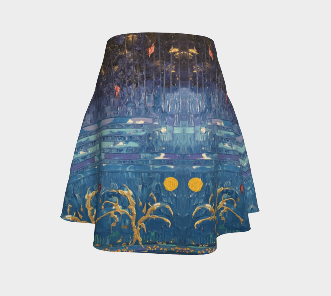 "Trees on Blue" Flare Skirt (Blue)
