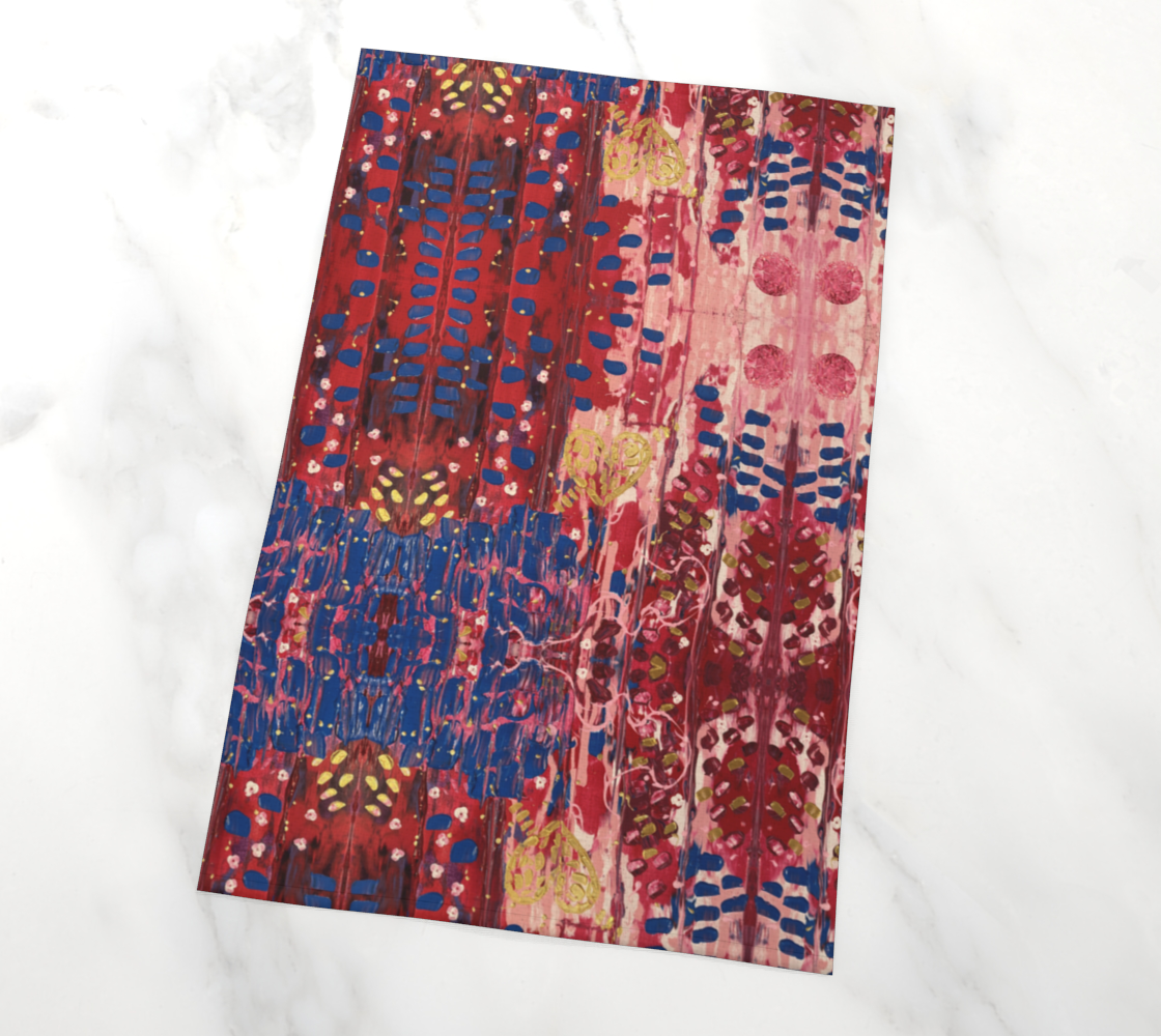 "Hearts and Flowers" Tea Towel (Red, Blue)