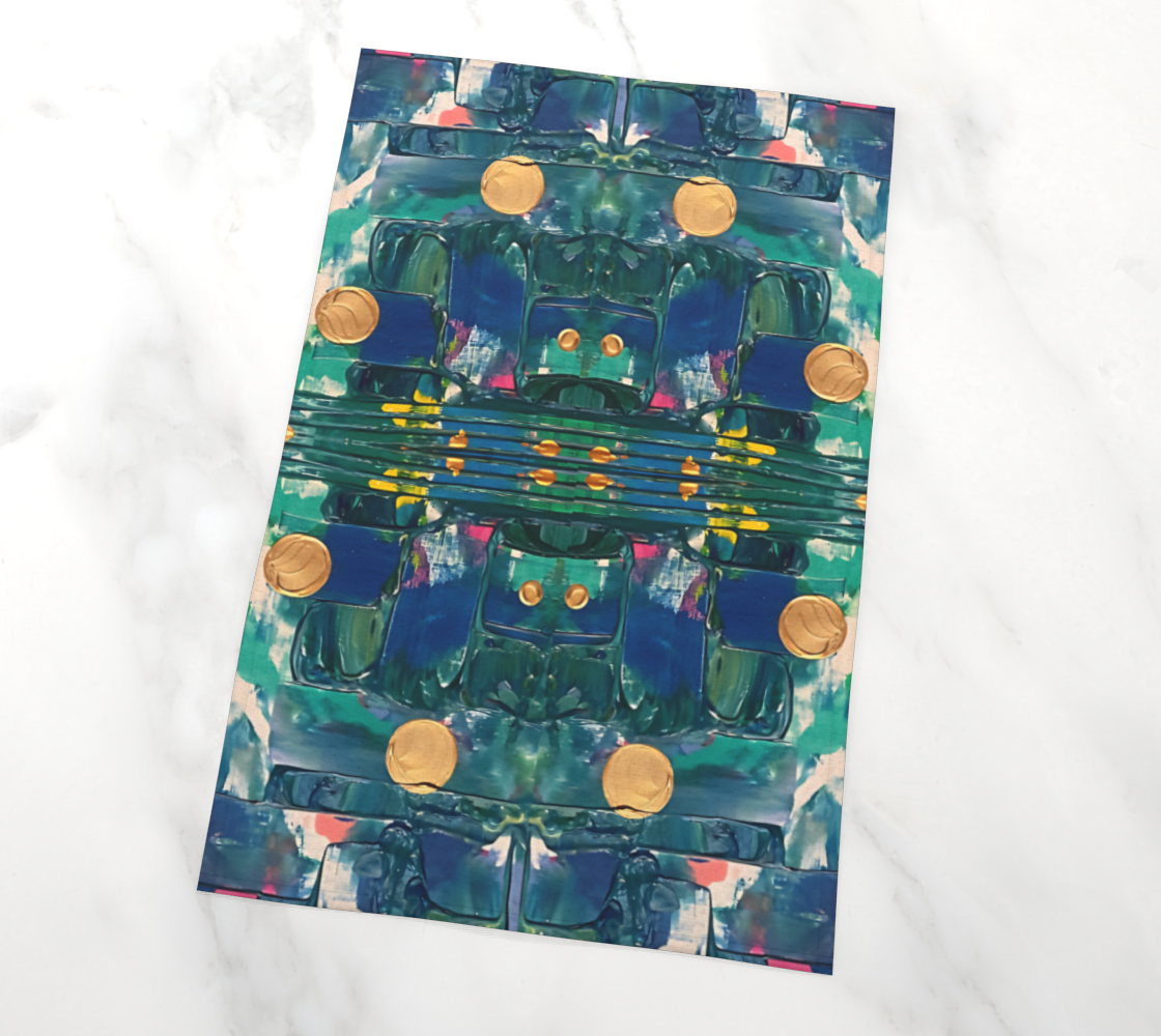 "Water Lilies" Tea Towel (Aqua, Blue, Green)