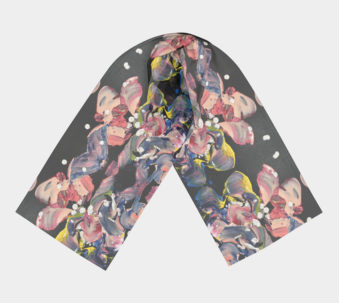 "Grace in Orchid Petals" Long Scarf (Black, Pink)
