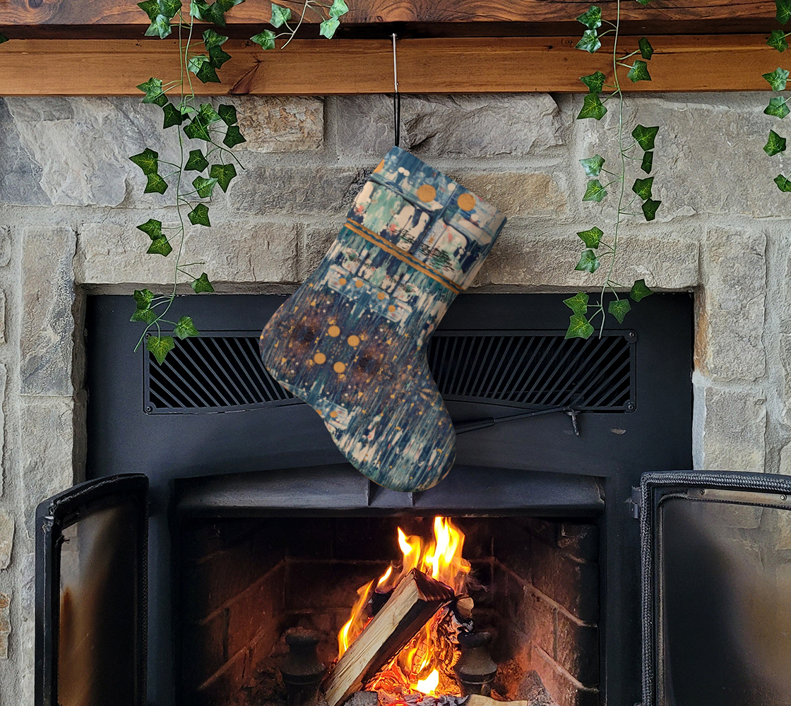 "Silent Night" Christmas Stocking (Blue, Gold)