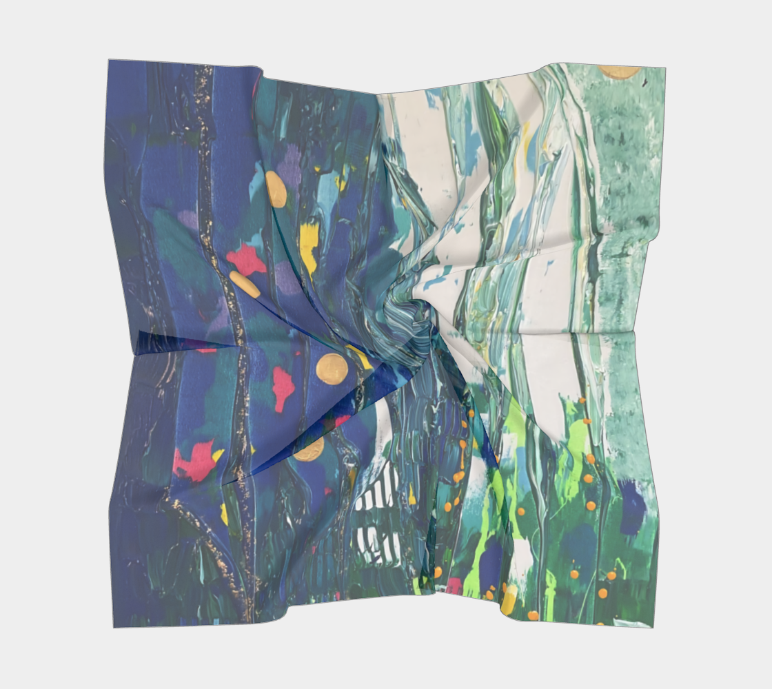 "By Monty's Marsh" Square Scarf (Green, Blue, White)