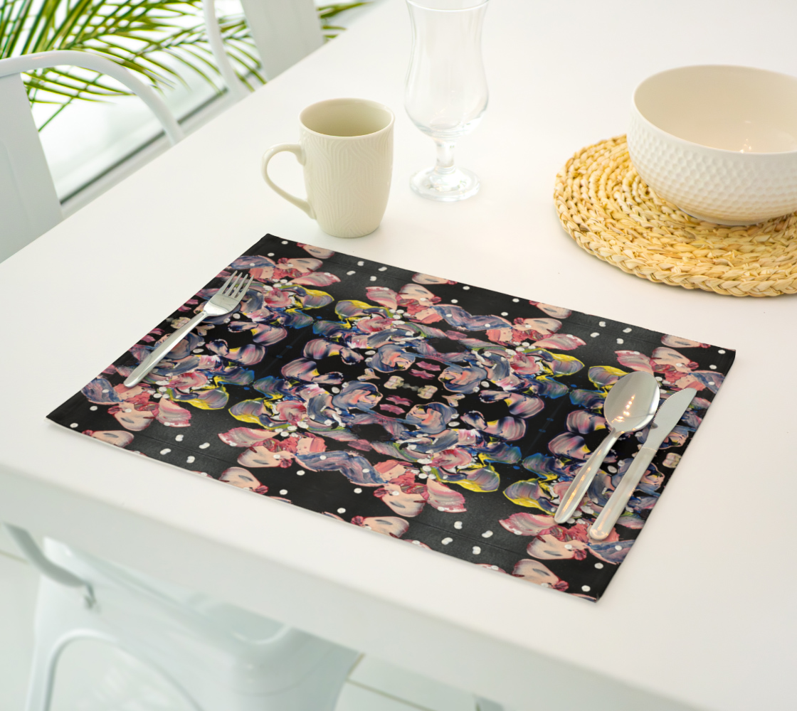 “Grace in Orchid Petals” Placemat (Black, Pink)