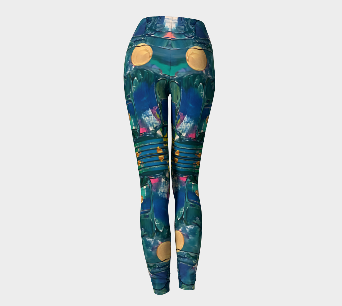 "Water Lilies" Leggings (Turquoise, Pink, Gold)
