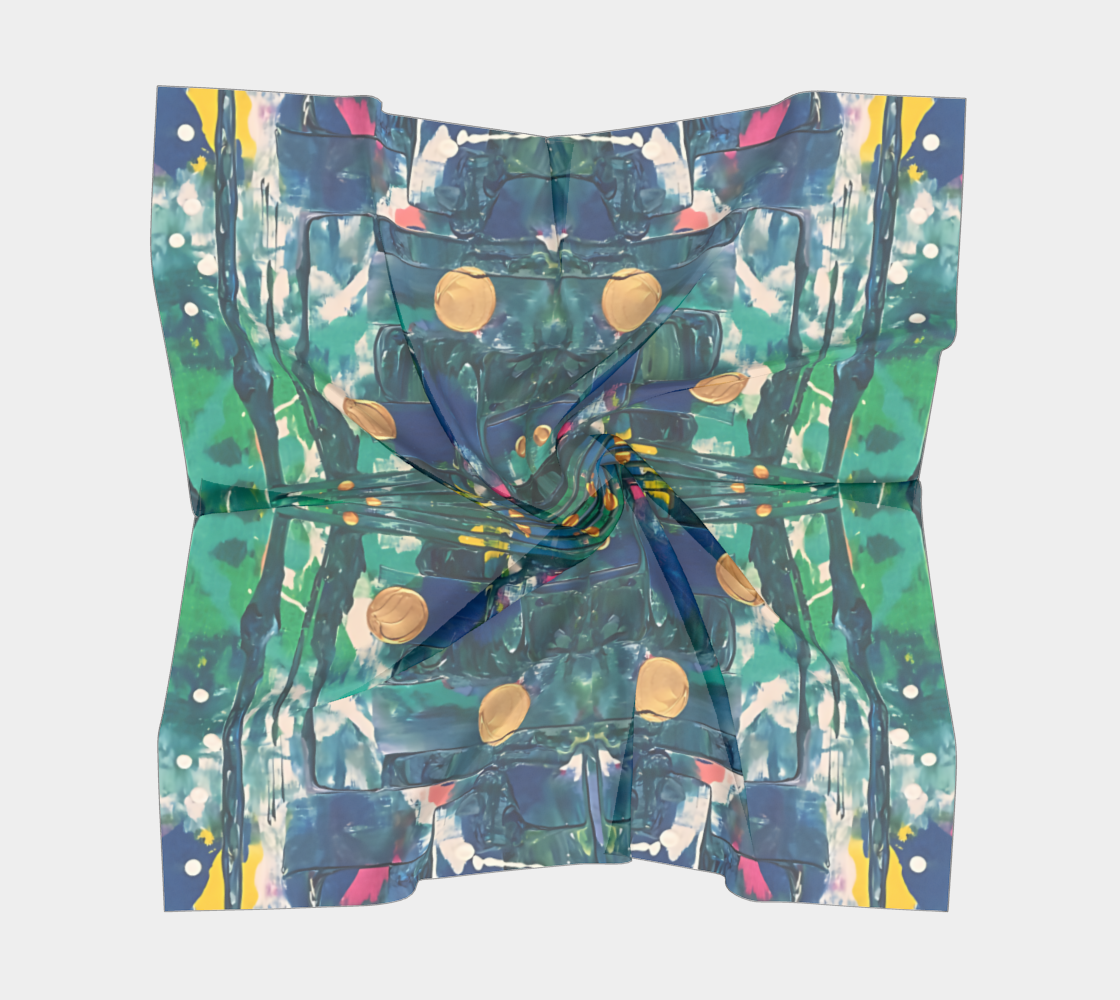 "Water Lilies" Square Scarf (Blue, Green, Yellow)