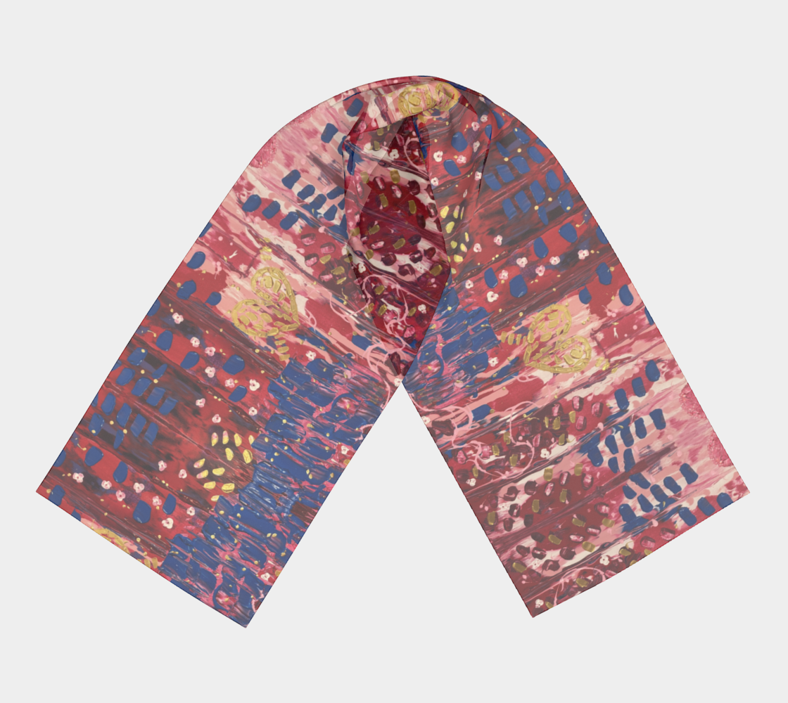 "Hearts and Flowers" Long Scarf (Red, Pink, Blue)