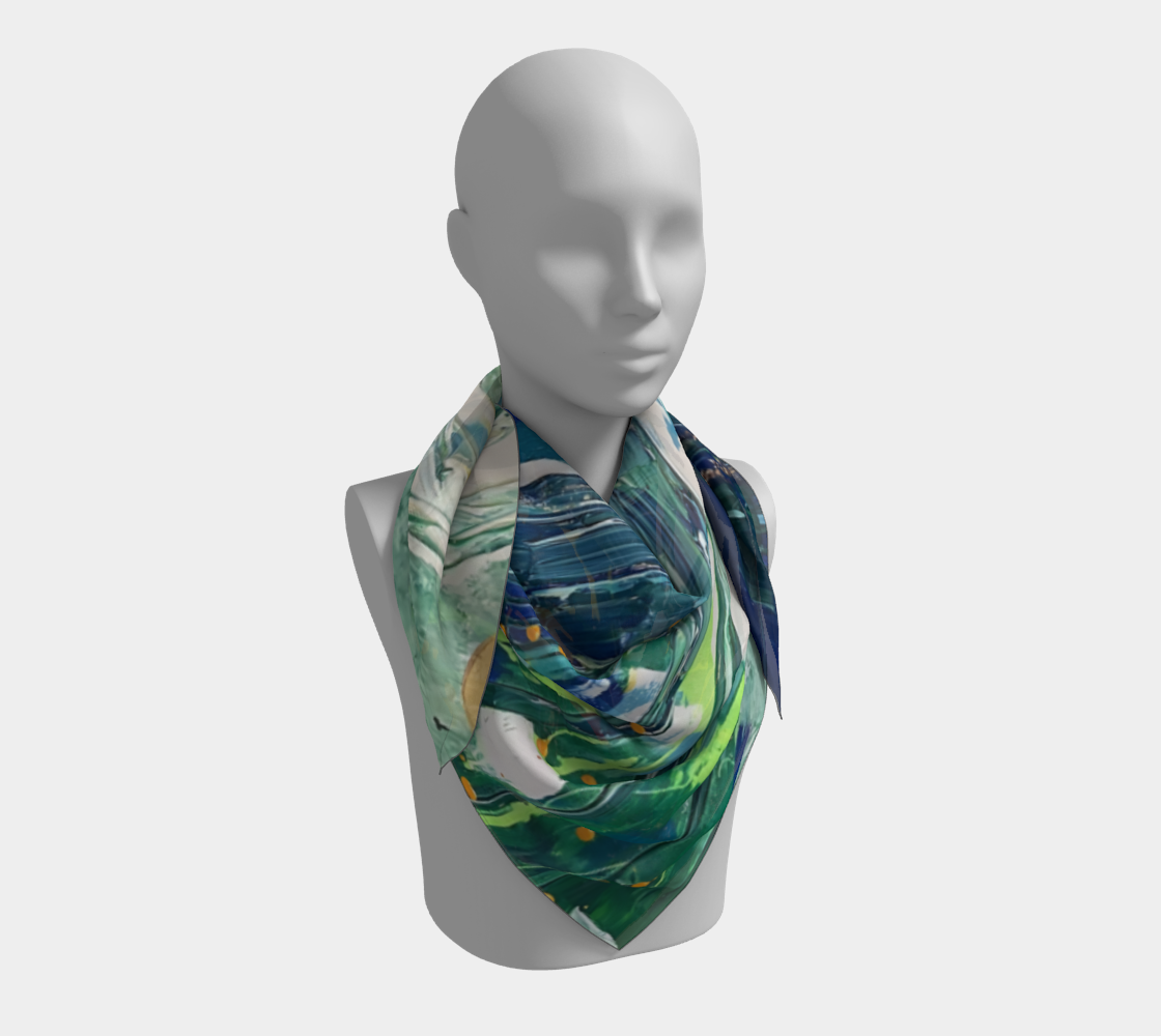 "By Monty's Marsh" Square Scarf (Green, Blue, White)