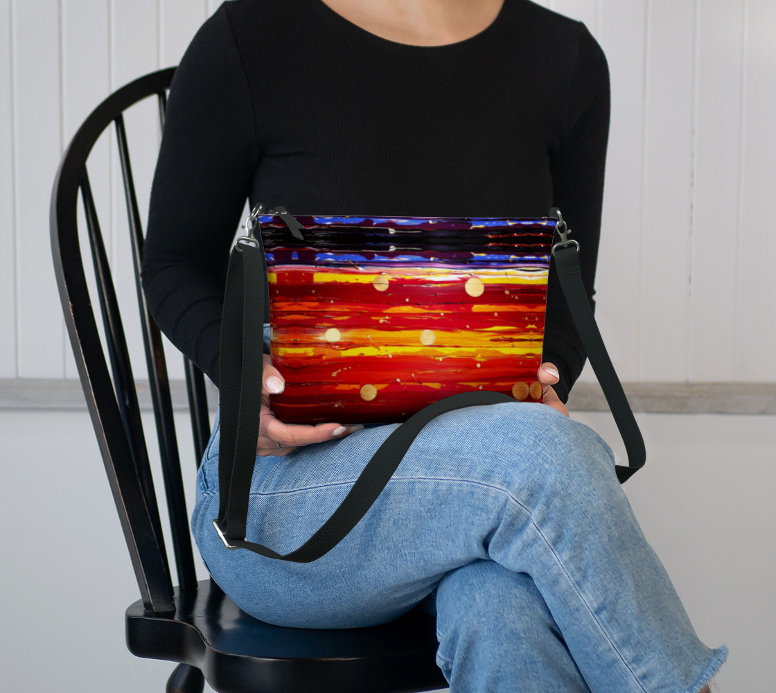 “View From the Red Planet” Vegan Leather Crossbody (Red, Yellow, Purple)