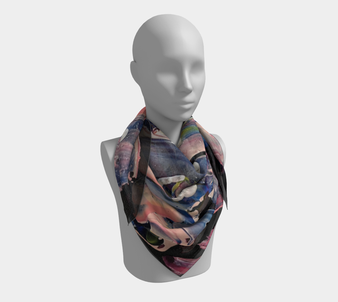 "Grace in Orchid Petals" Square Scarf (Black, Pink)