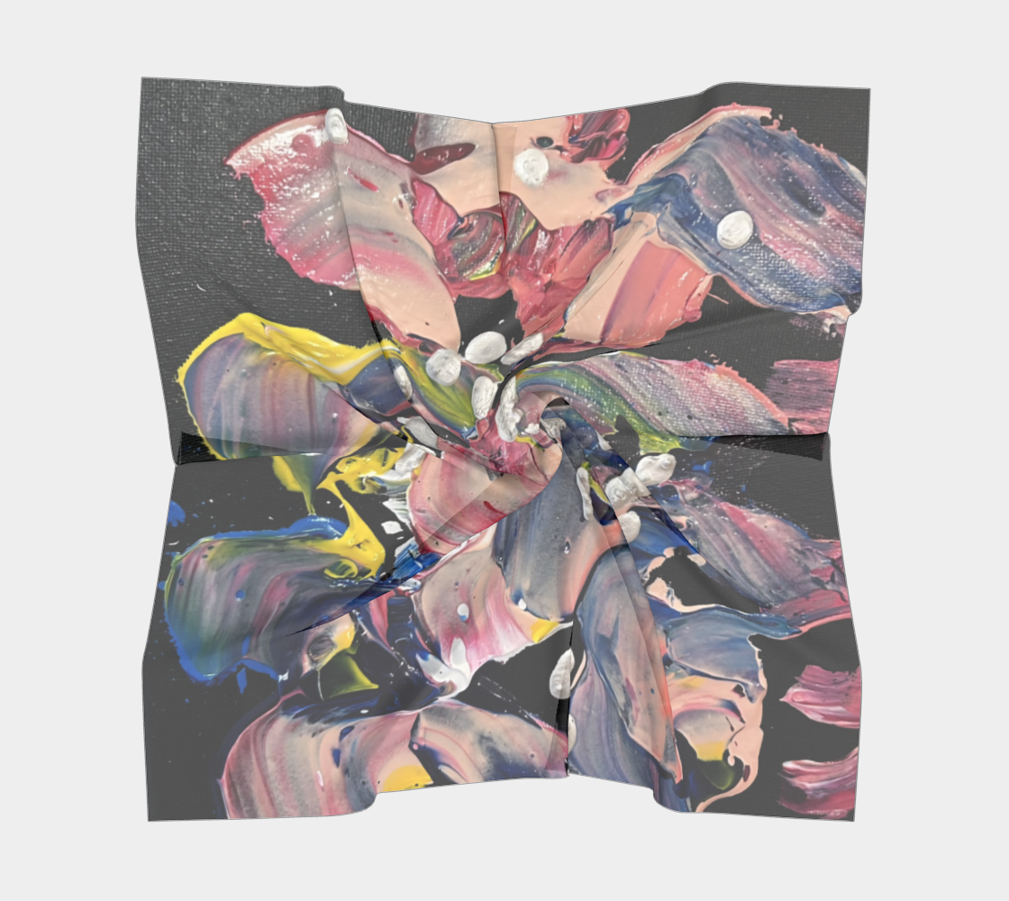"Grace in Orchid Petals" Square Scarf (Black, Pink)