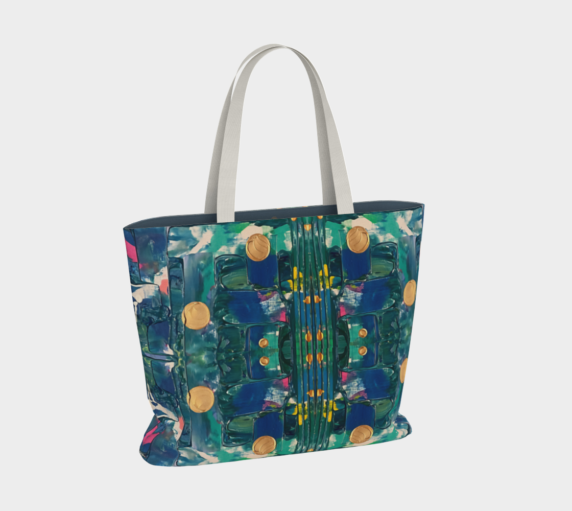 "Water Lillies" Large Tote (Turquoise, Aqua, Gold, Pink)