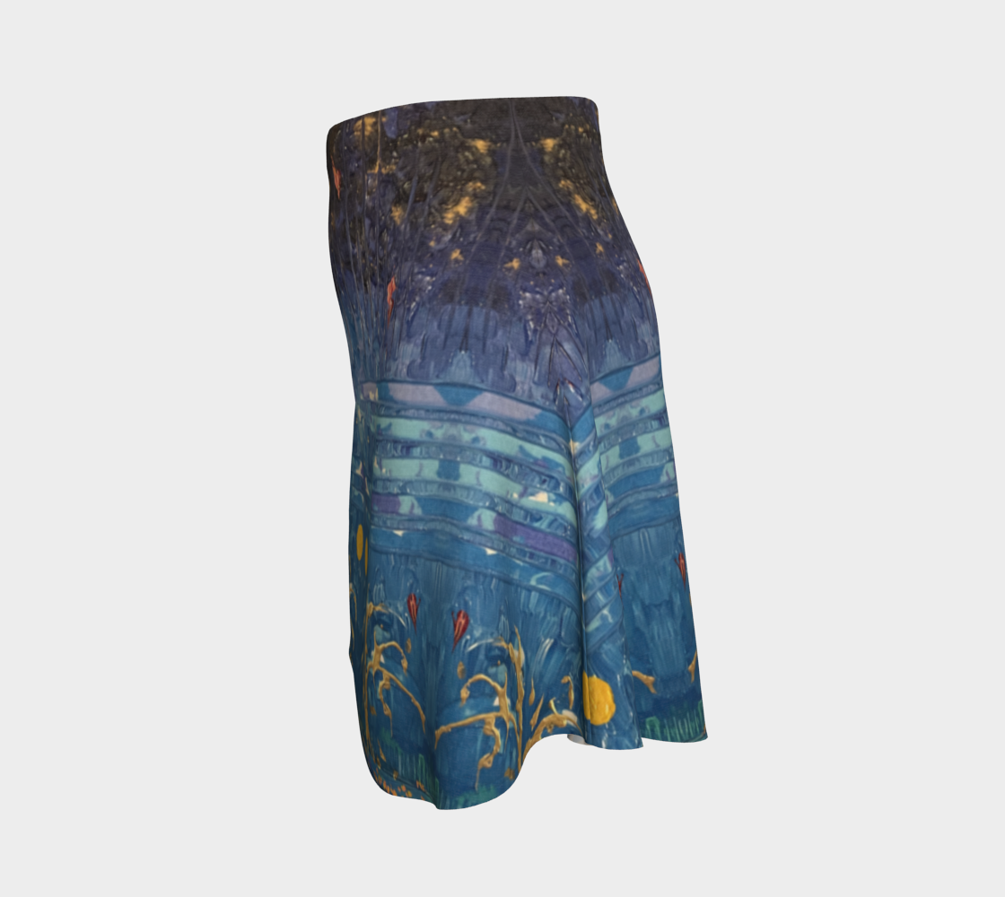 "Trees on Blue" Flare Skirt (Blue)
