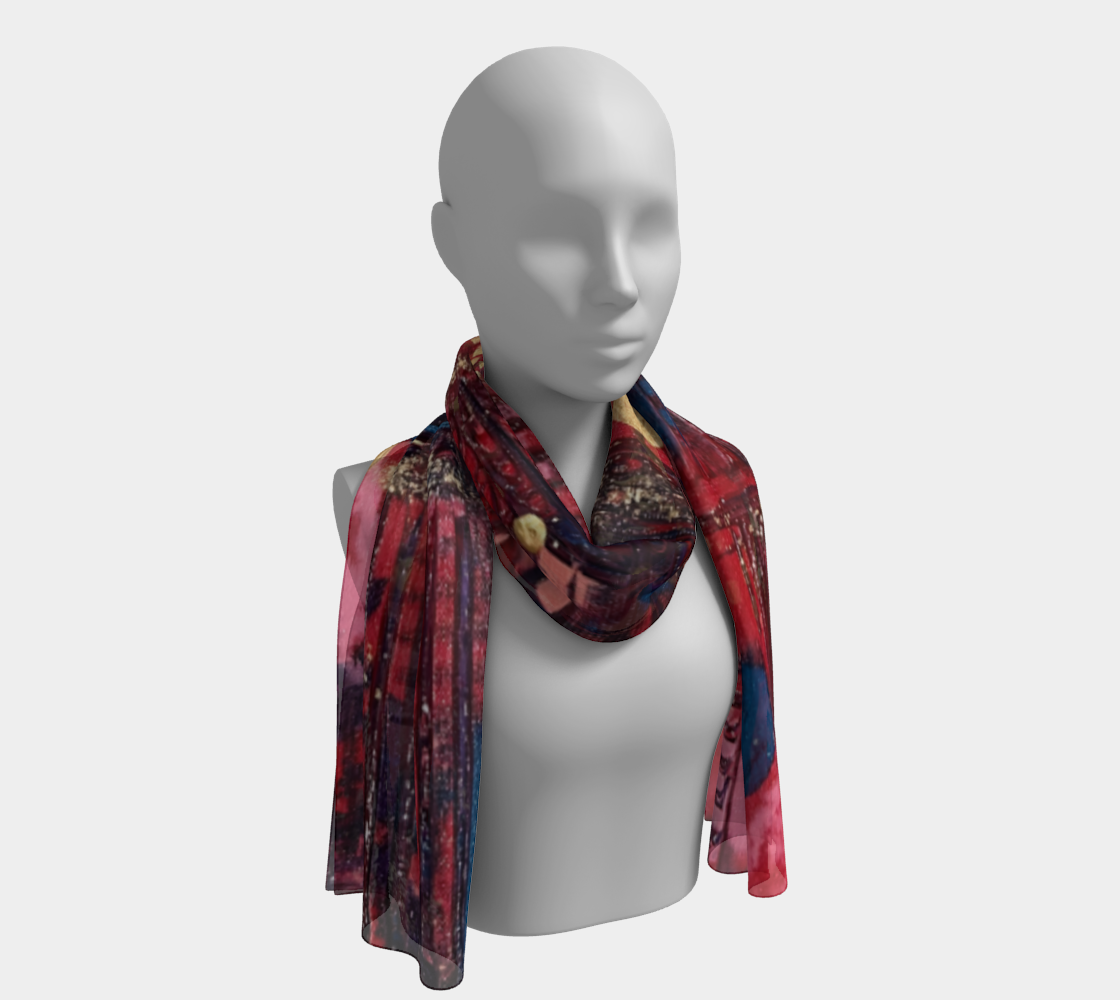 "Longing for Peace Patchwork" Long Scarf (Red, Purple)
