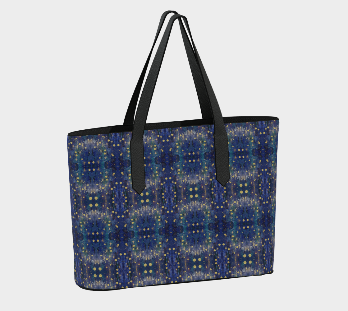 “Advent Blue” Vegan Leather Tote Bag (Blue, Gold)