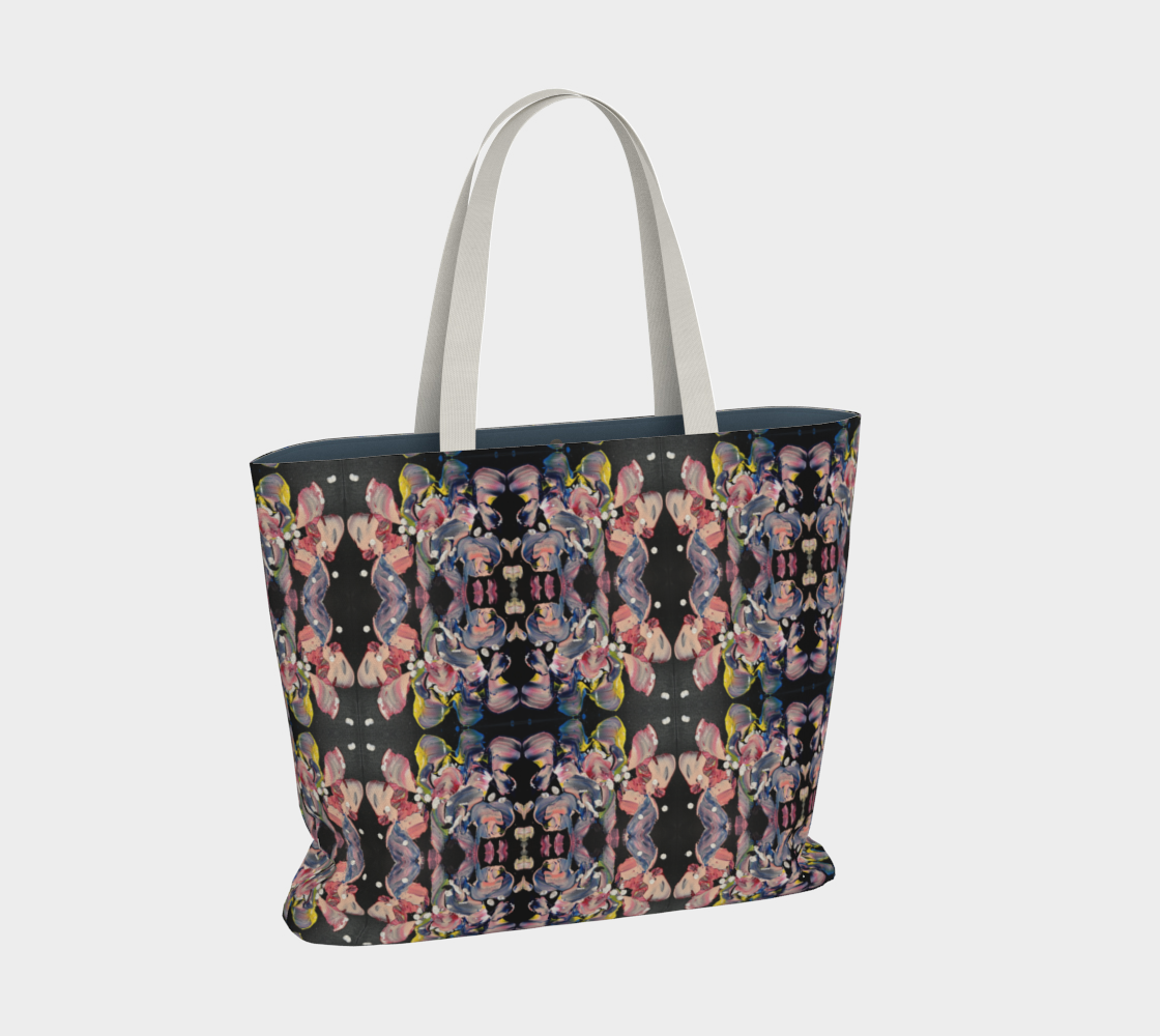 "Grace in Orchid Petals" Large Tote #2 (Black, Pink)