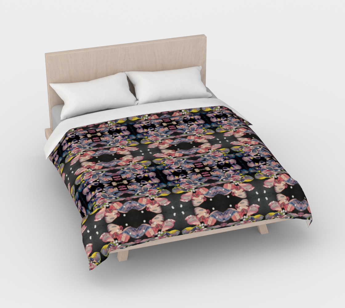 ”Grace In Orchid Petals” Duvet Cover #2 (Black, Pink, Blue)