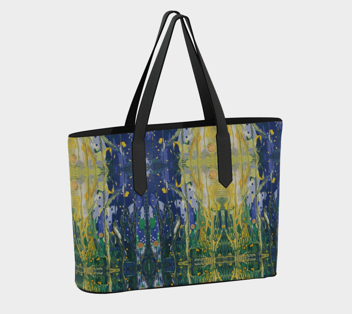 “Arrival of Spring” Vegan Leather Tote Bag (Blue, Green, Yellow)