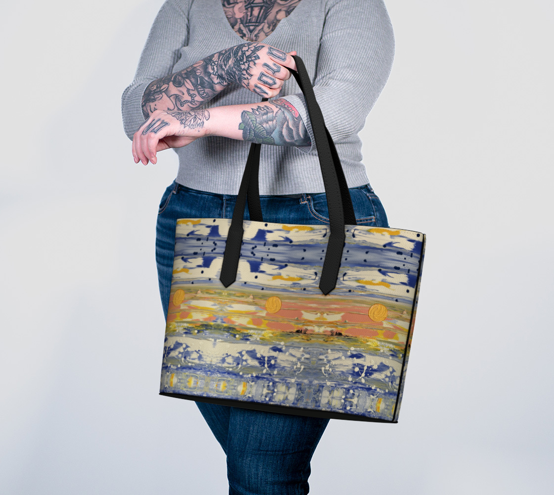 “Blue Snow” Vegan Leather Tote Bag (Blue, Peach, Yellow)