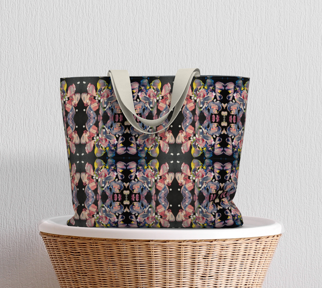 "Grace in Orchid Petals" Large Tote #2 (Black, Pink)