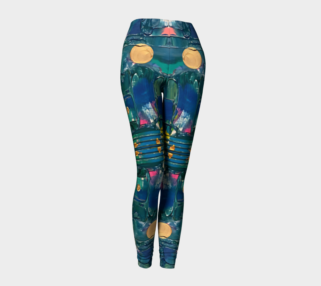 "Water Lilies" Leggings (Turquoise, Pink, Gold)