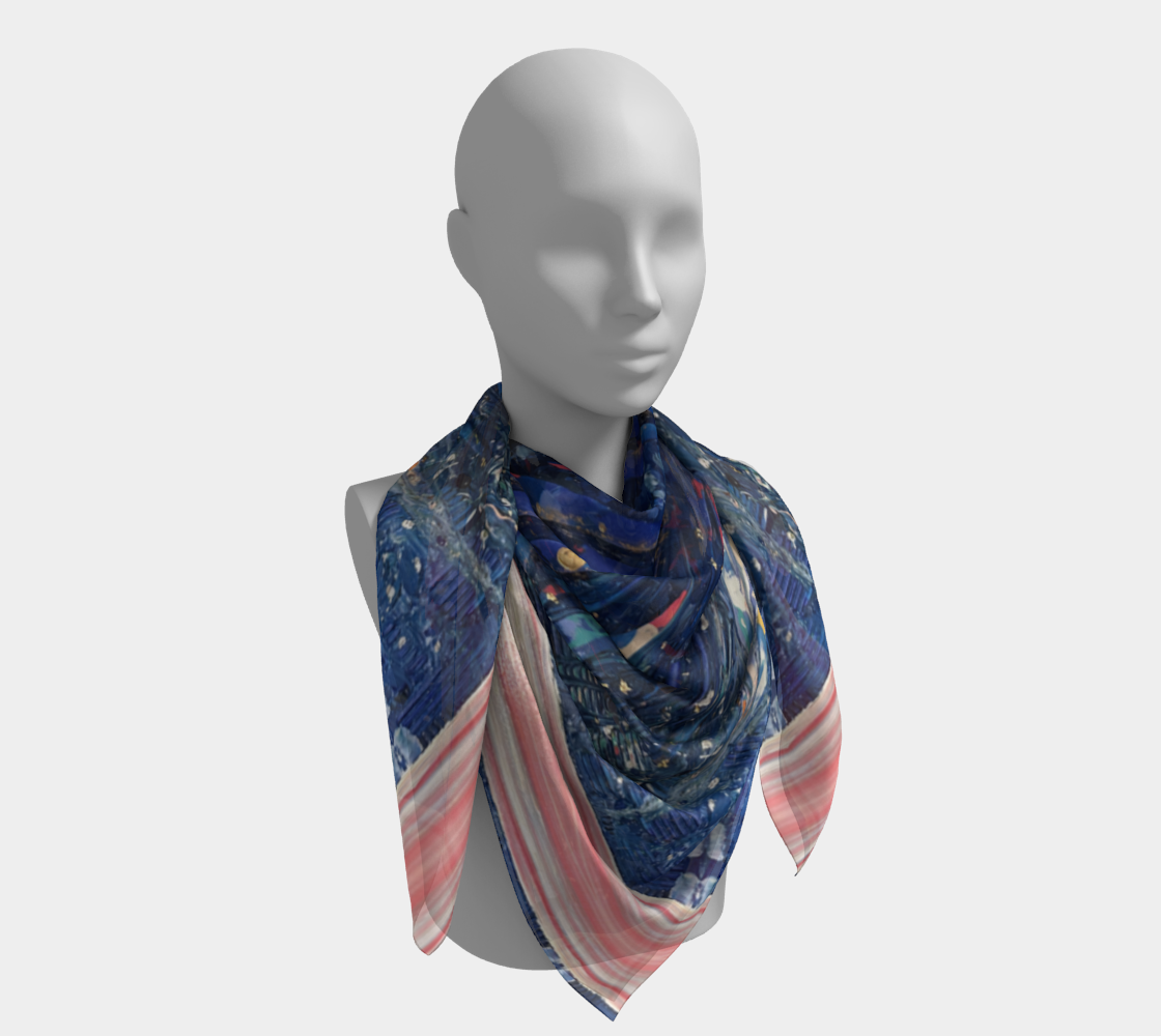 "Blue Sky" Square Scarf (Blue, Pink)