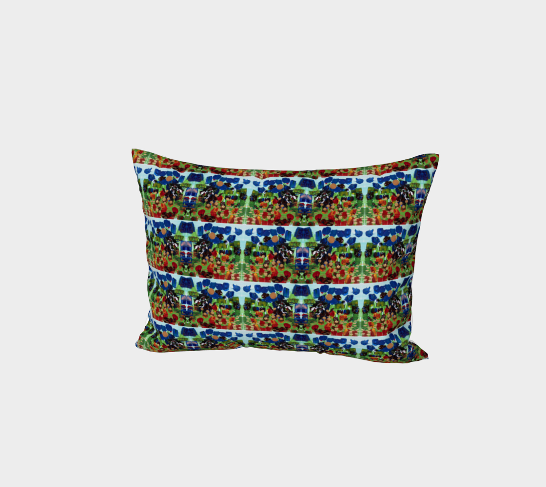 "Fall Garden" Bed Pillow Sham #2 (Blue, Greed, Red)