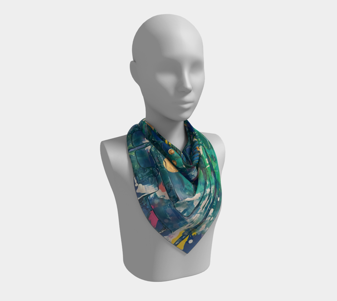 "Water Lilies" Square Scarf (Blue, Green, Yellow)