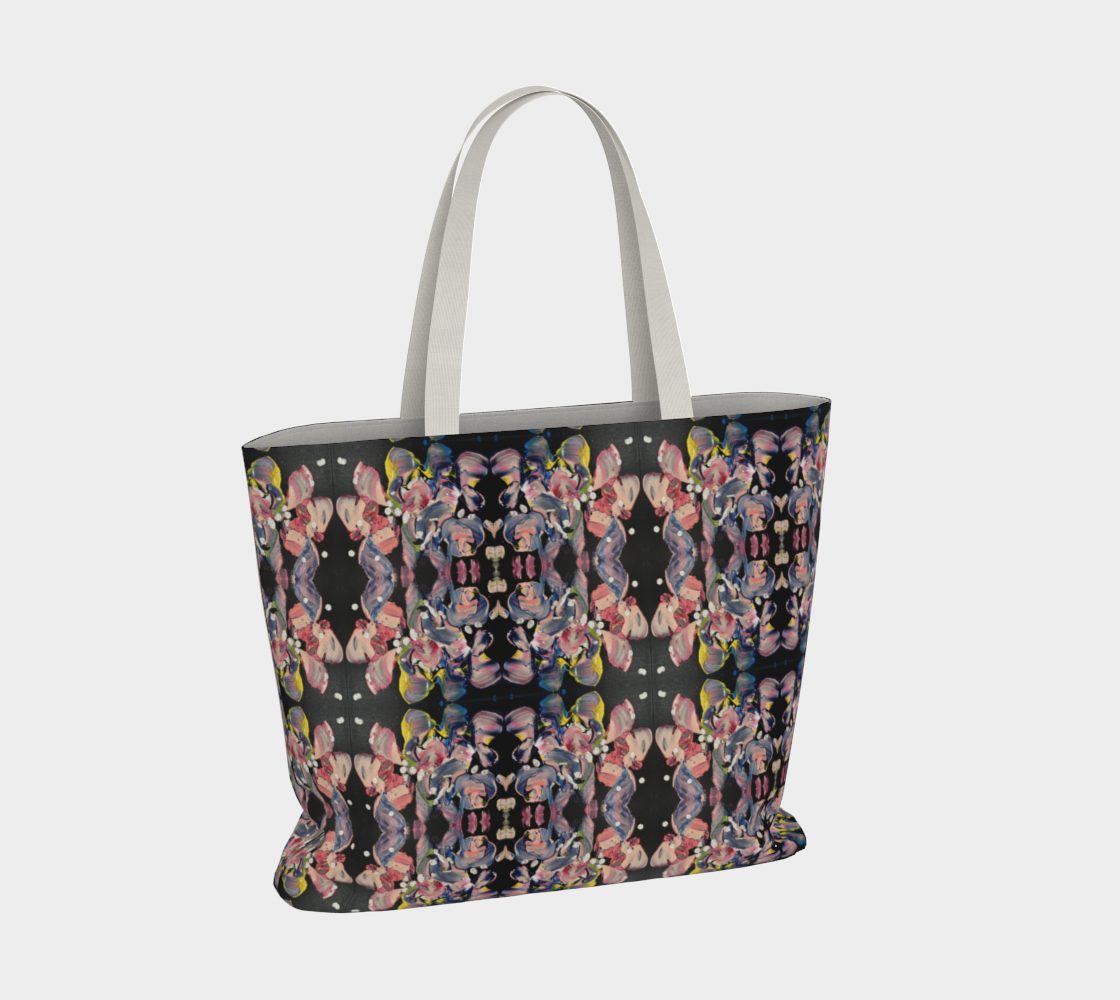 "Grace in Orchid Petals" Large Tote #2 (Black, Pink)