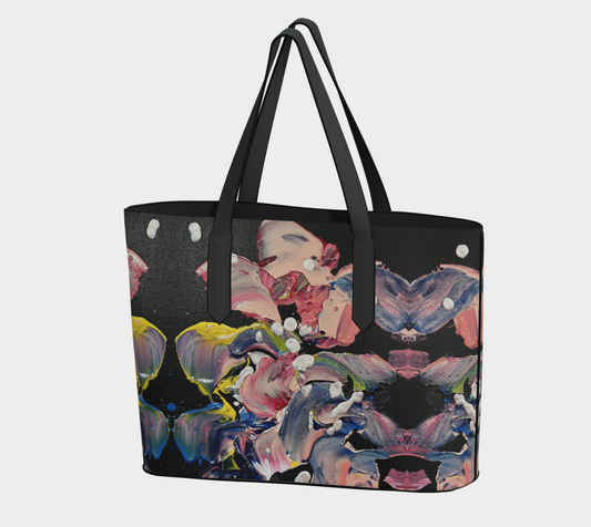 “Grace in Orchid Petals" Vegan Tote (Black, Pink)