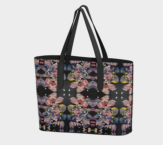 “Grace in Orchid Petals” Vegan Tote #2 (Black, Pink)