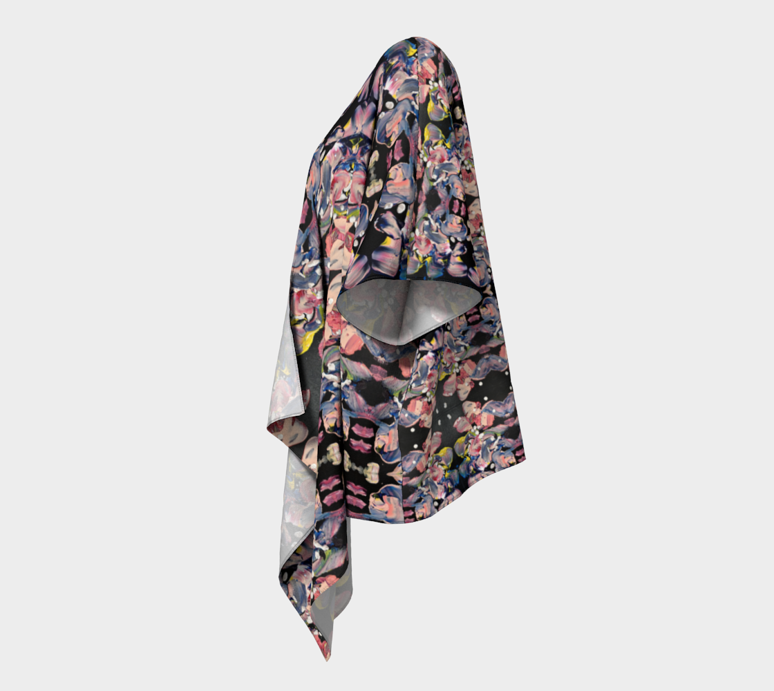 "Grace in Orchid Petals" Draped Kimono (Black, Pink)