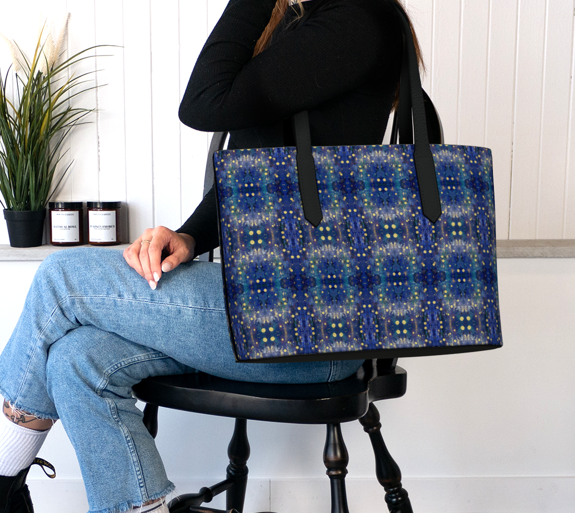 “Advent Blue” Vegan Leather Tote Bag (Blue, Gold)