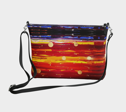 “View From the Red Planet” Vegan Leather Crossbody (Red, Yellow, Purple)