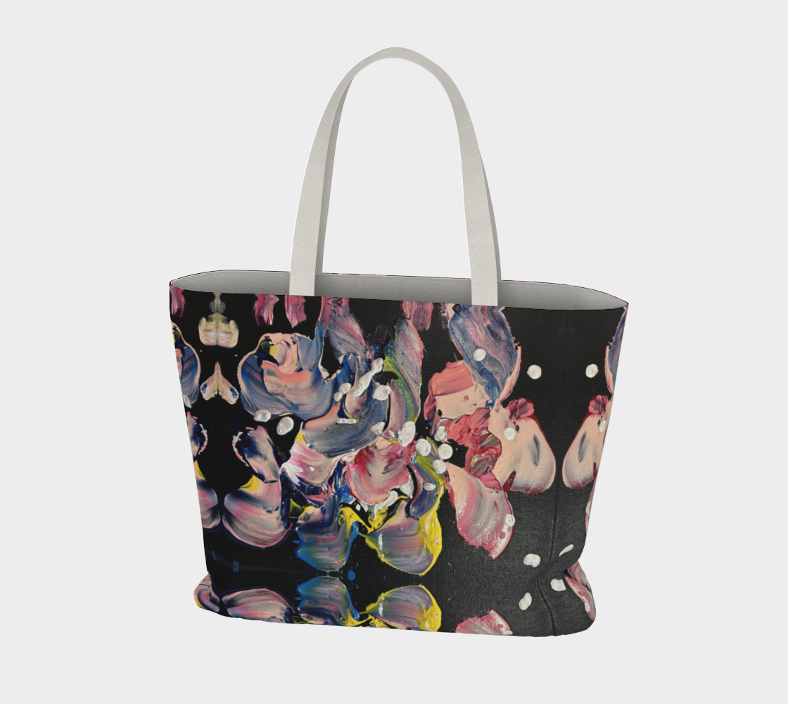 Grace in Orchid Petals" Large Tote #1 (Black, Pink)