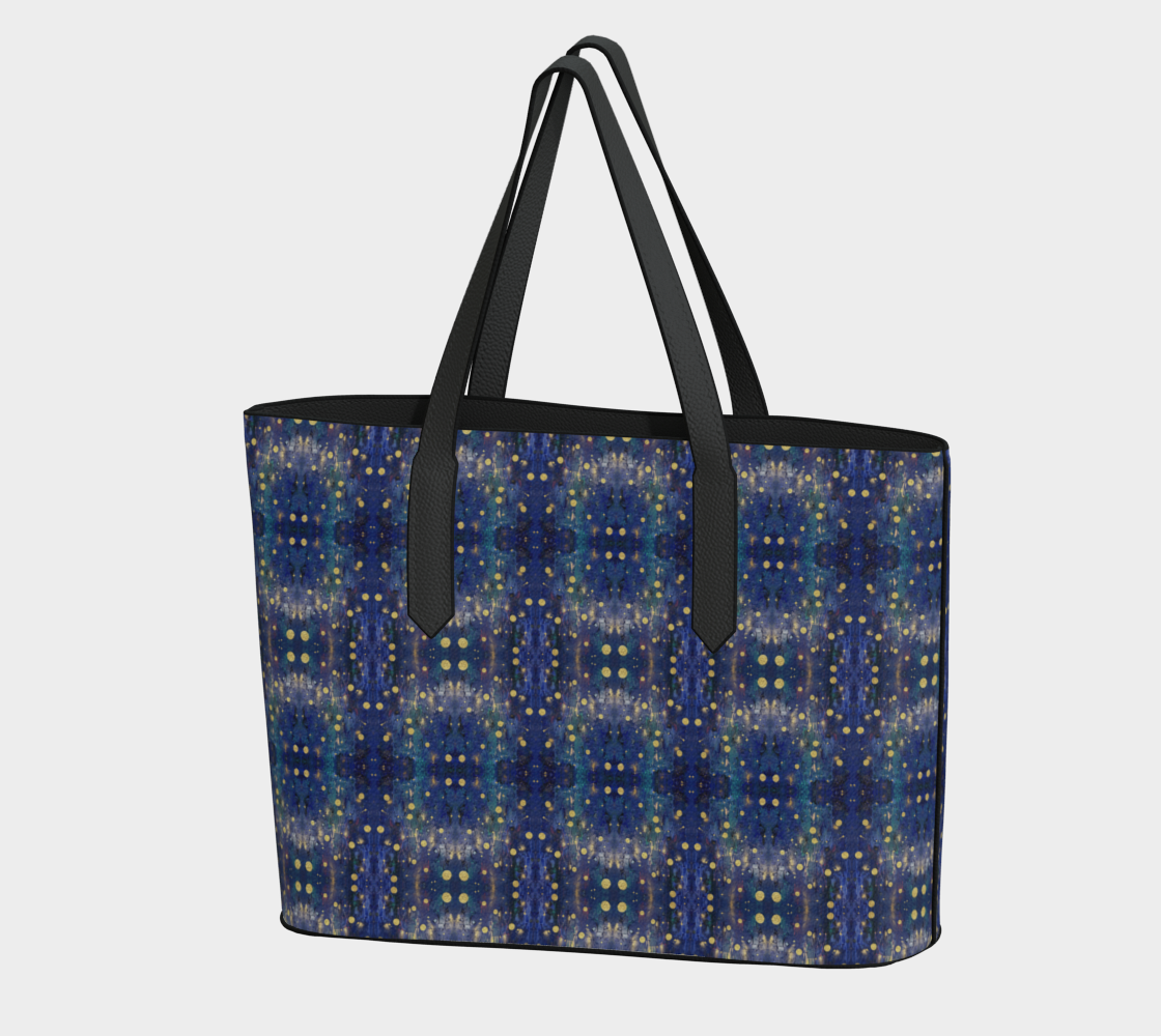 “Advent Blue” Vegan Leather Tote Bag (Blue, Gold)