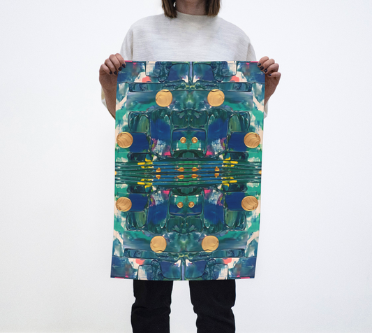 "Water Lilies" Tea Towel (Aqua, Blue, Green)
