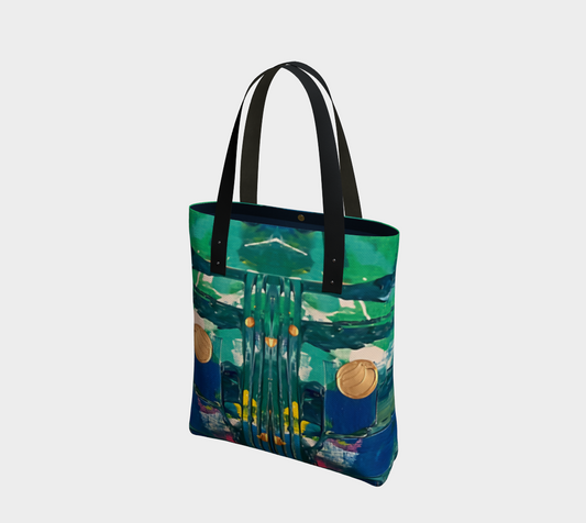 "Water Lilies" Tote (Aqua, Green, Blue)