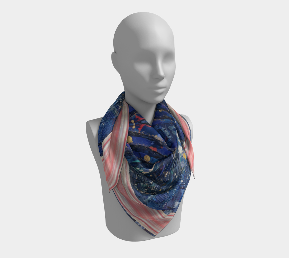 "Blue Sky" Square Scarf (Blue, Pink)