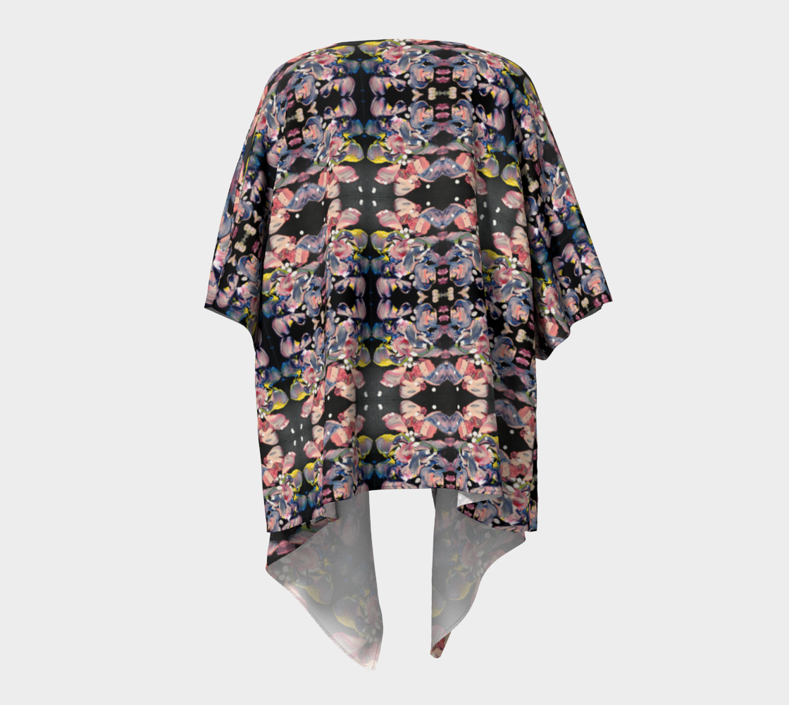"Grace in Orchid Petals" Draped Kimono (Black, Pink)