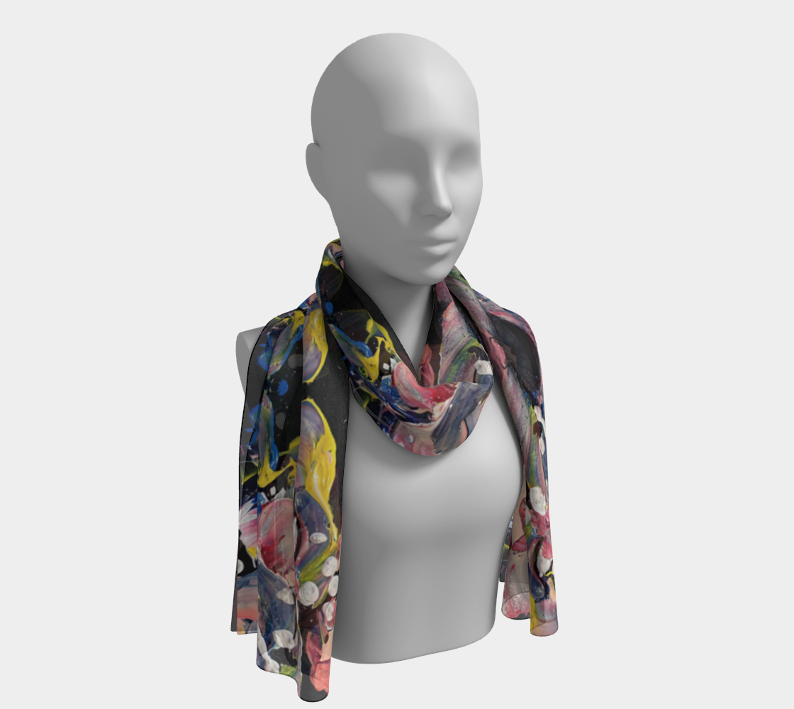 "Grace in Orchid Petals" Long Scarf (Black, Pink)