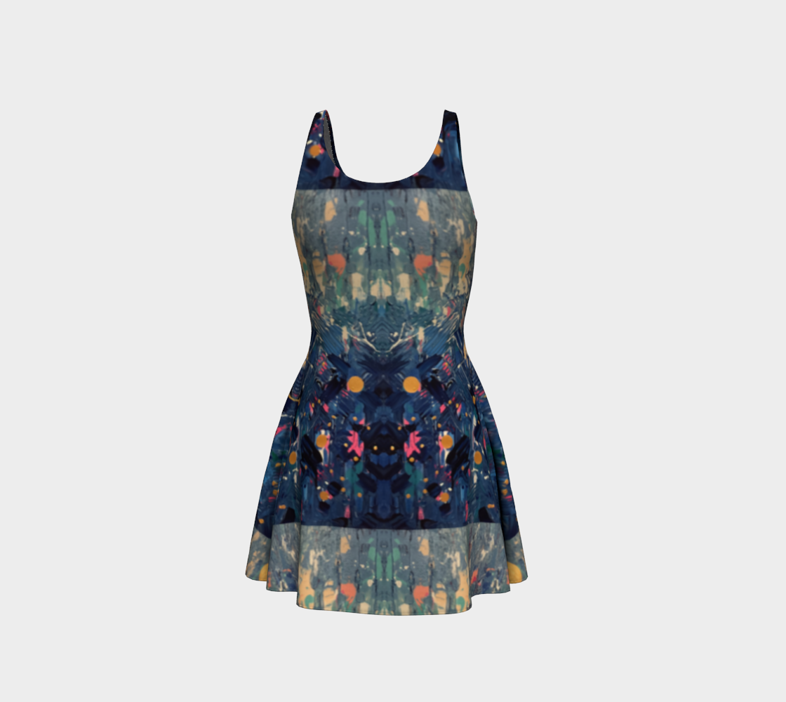 "Blue Mountain” Flare Dress (Blue, Pink)