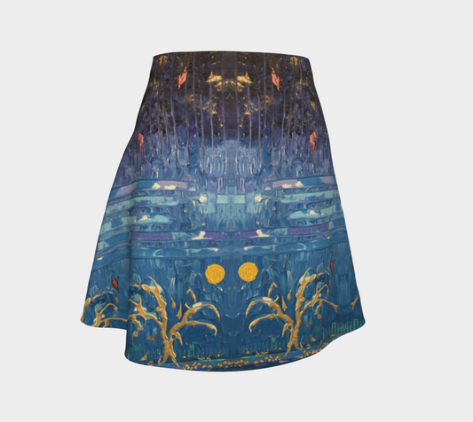 "Trees on Blue" Flare Skirt (Blue)