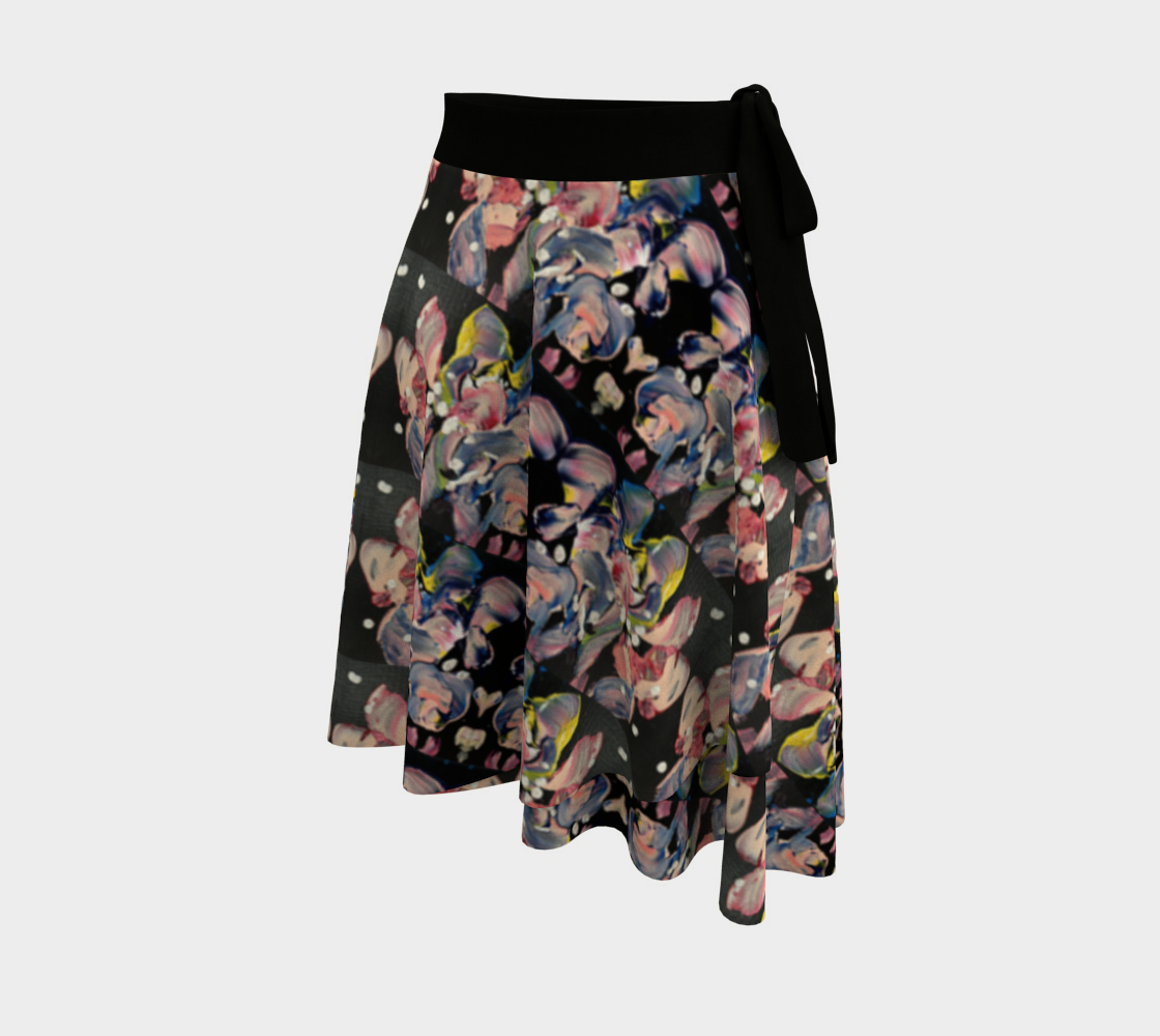 "Grace In Orchid Petals"  Wrap Skirt (Black, Pink)