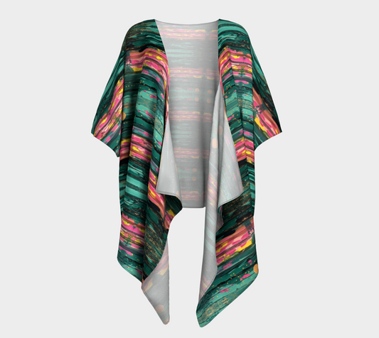 ”Aqua Sunrise” Draped Kimono (Aqua, Pink)