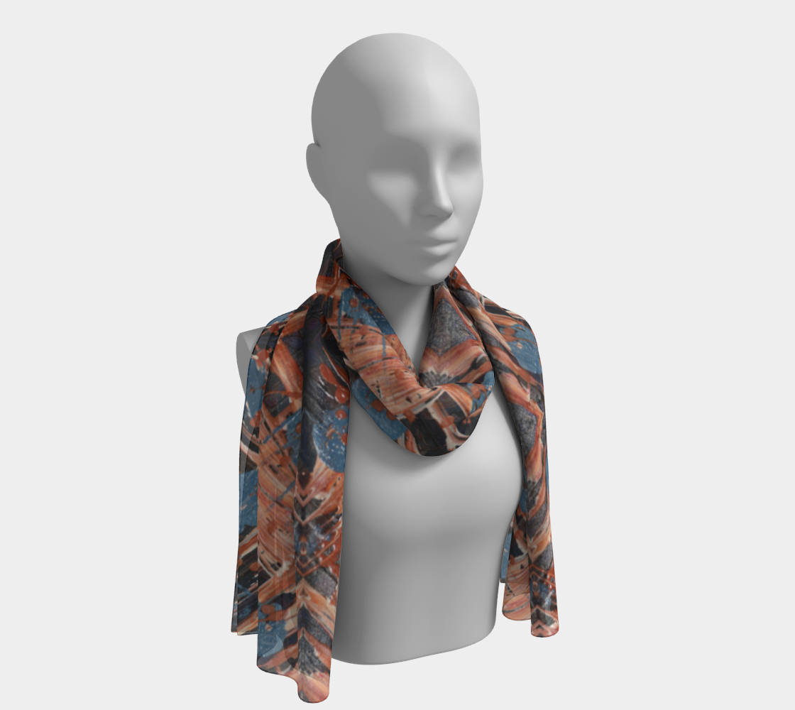 "Family Geometry"  Long Scarf (Blue, Orange)