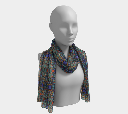 "Georgia Strait" Long Scarf (Aqua, Purple)