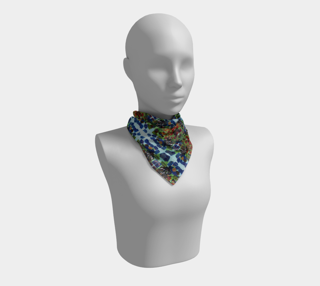 "Fall Garden" Square Scarf (Blue, Green, Red)
