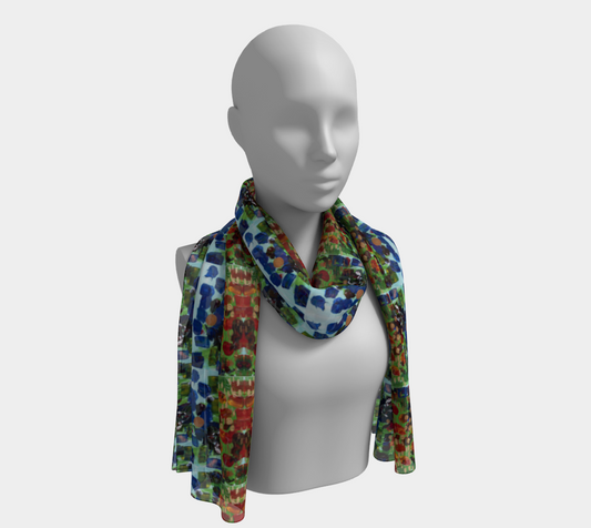 "Fall Garden" Long Scarf (Blue, Green, Red))